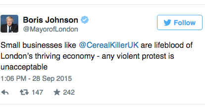 Tweet by Boris Johnson. The Guardian. 