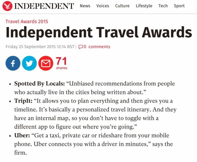 Shortlisted for The Independent Travel Awards!
